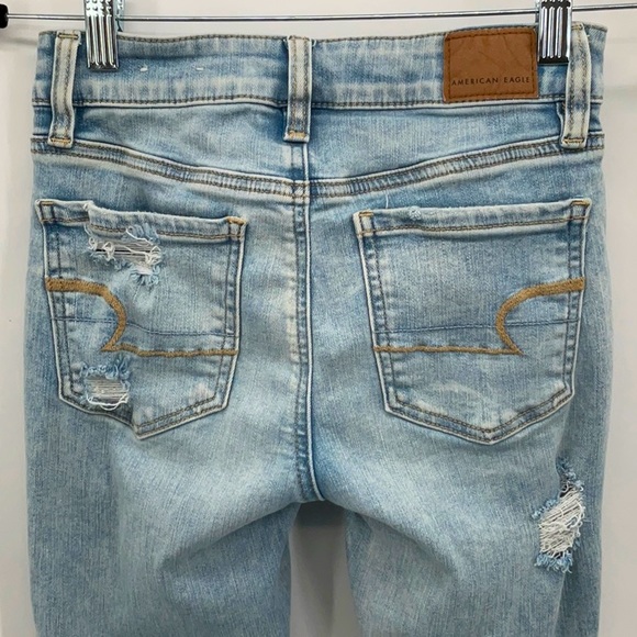 American Eagle Hi Rise Jegging Crop Destroyed Jeans Size 0 - Picture 7 of 12